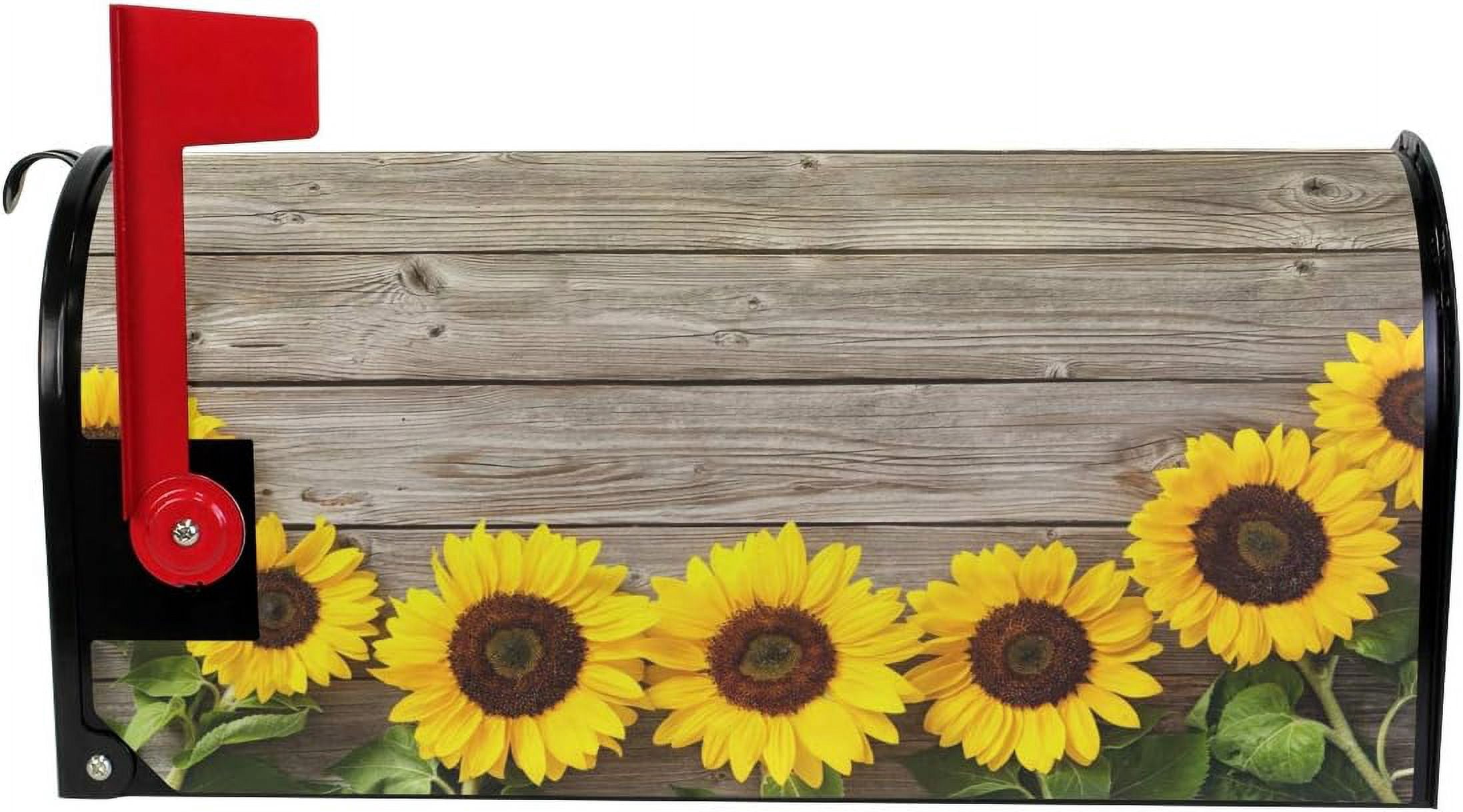Sunflowers On Wooden Board Vintage Magnetic Mailbox Cover for Standard Mailboxes