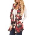 thumbnail image 1 of Womens Lapel Sleeveless Open Front Hem Plaid Vest Cardigan Jacket With Pockets（Light Red,S）, 1 of 4