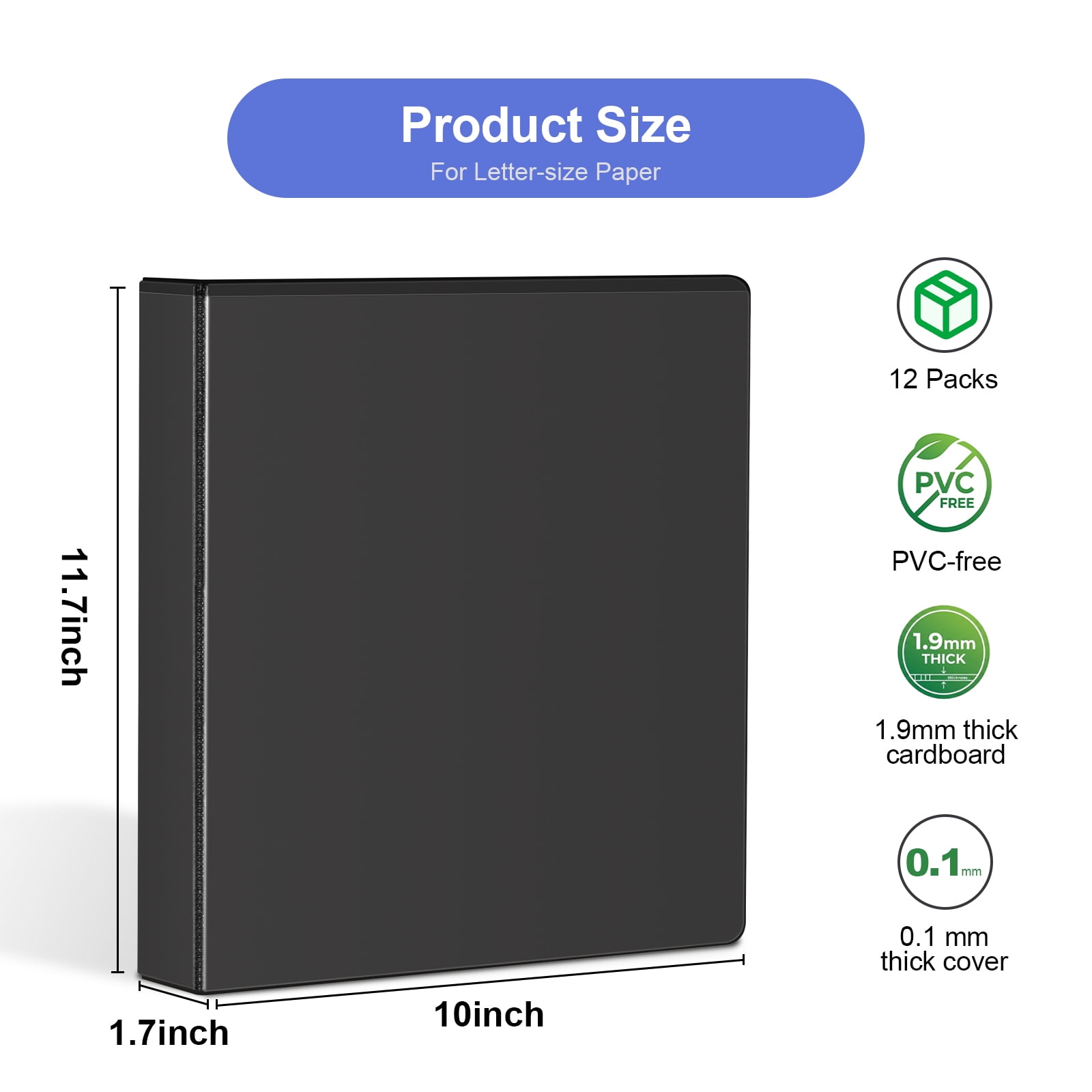 Comix 1 inch 3 Ring Binder with Clear Cover, Strong D Ring, Fits Letter Size, Holds 225 Sheets, School Office Supplies,12-Pack Black