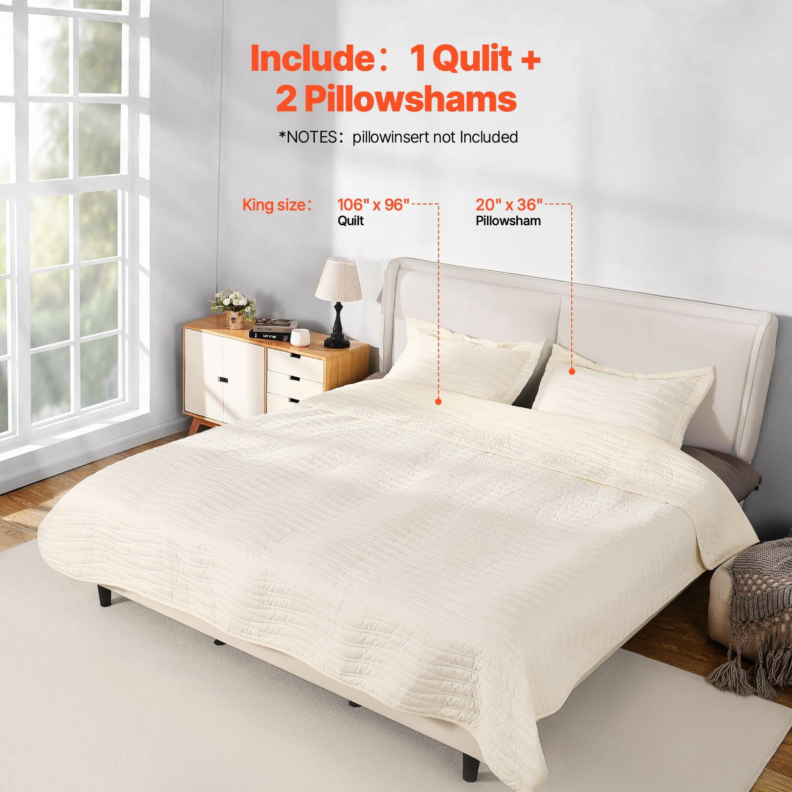 King Quilt Set with 3D Quilting, Ultra-Soft Microfiber, 106"x96" Quilt + 2 Shams, OEKO-TEX Certified, Machine Washable for All Seasons