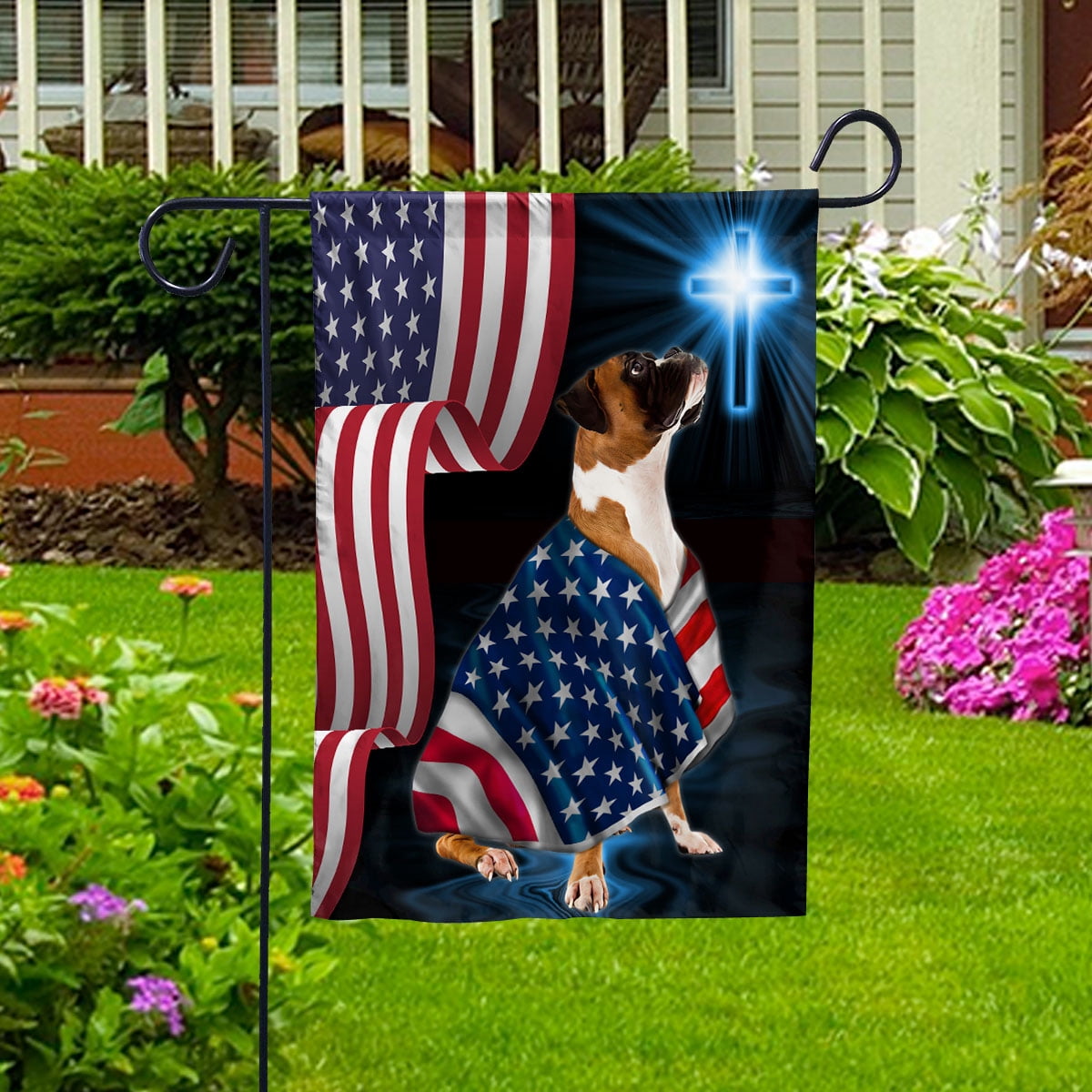 American Flag Boxer Dog Wearing Flag American Patriot Patriotic 4th of july House Flag, Double-Sided Decorative Outdoor Flag, Patriotic Polyester Yard Flag 29.5 x 39.5 in