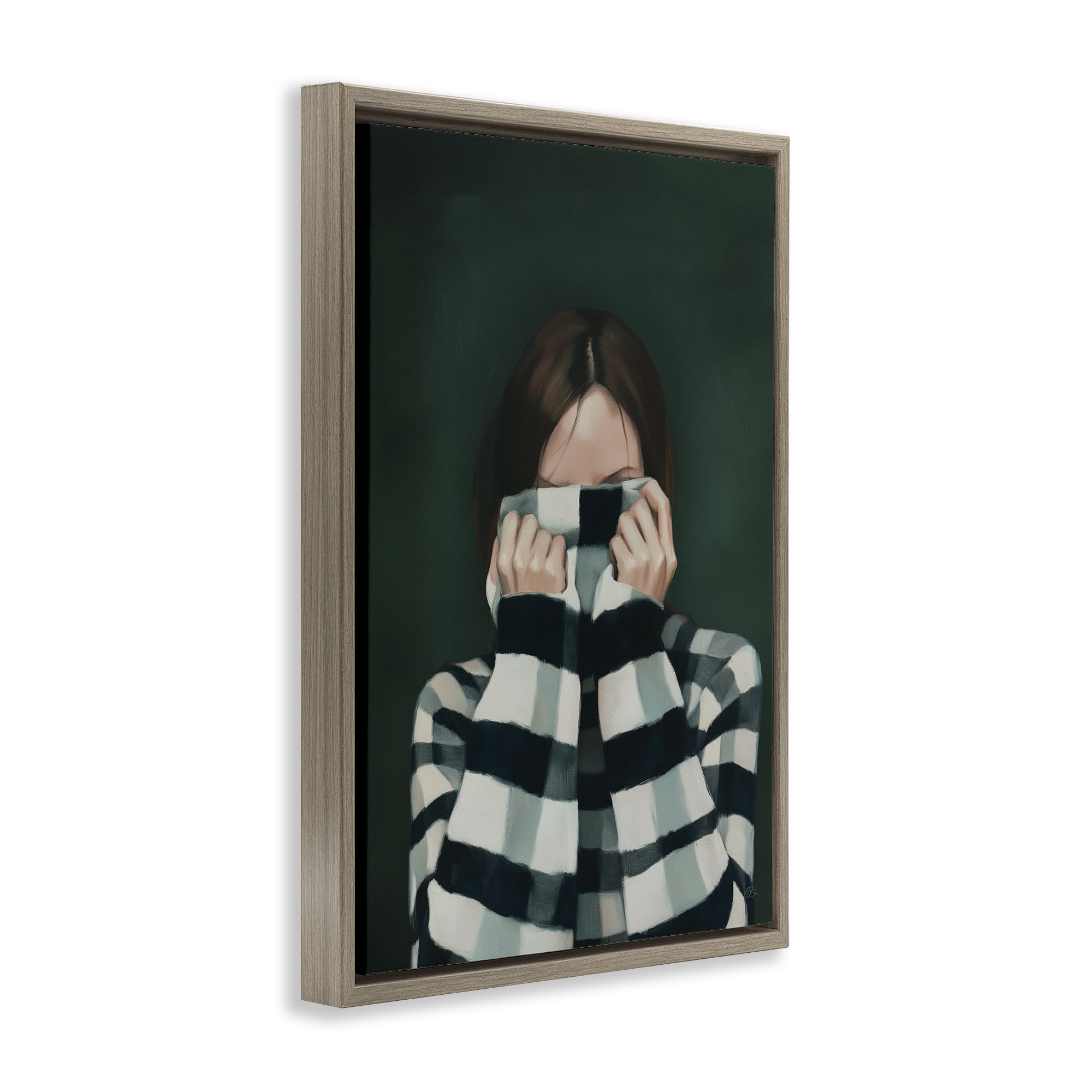 Stupell Industries Warmed Striped Sweater Portrait Brown Framed Floater Canvas Wall Art, design by Ros Ruseva