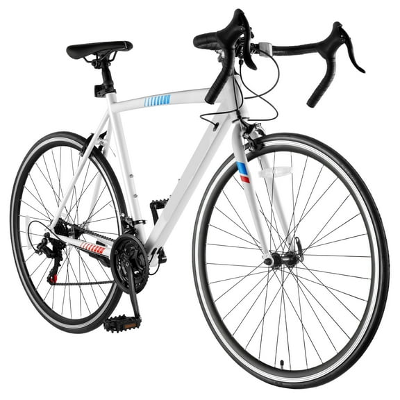 KFFKFF Road Bike, 700C 25C Carbon Steel Frame Cycle, SHIMANO 21-speed Transmission System Road Cycle, City Dweller Adult Athletic Bike with Carbon Steel Front Fork, Ideal for Men