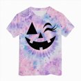 thumbnail image 4 of KPOPLK Girls Halloween T Shirt Cute Tie Dye Graphic Short Sleeve Crew Neck Kids Fall Party Top Size 12-13 Years,Light Purple, 4 of 5