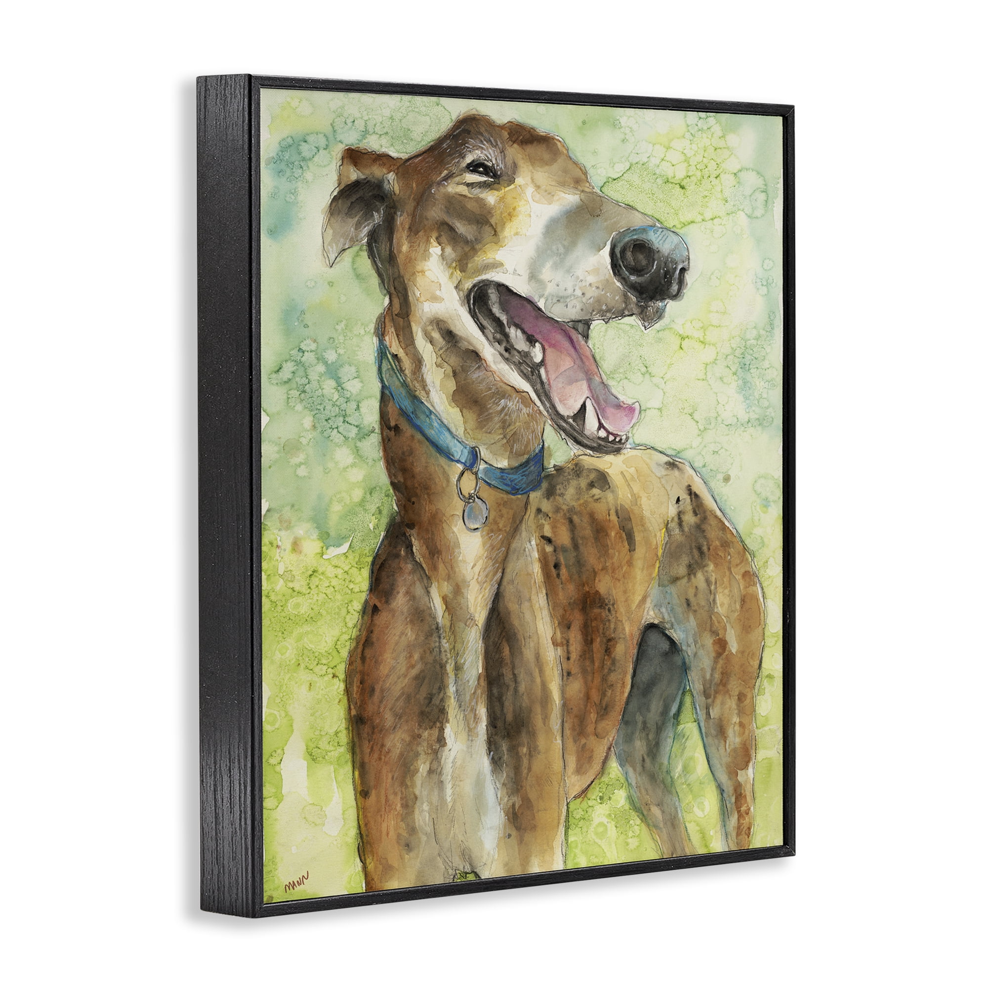 Stupell Industries Greyhound Smile Watercolor Black Framed Giclee Art, design by Patti Mann