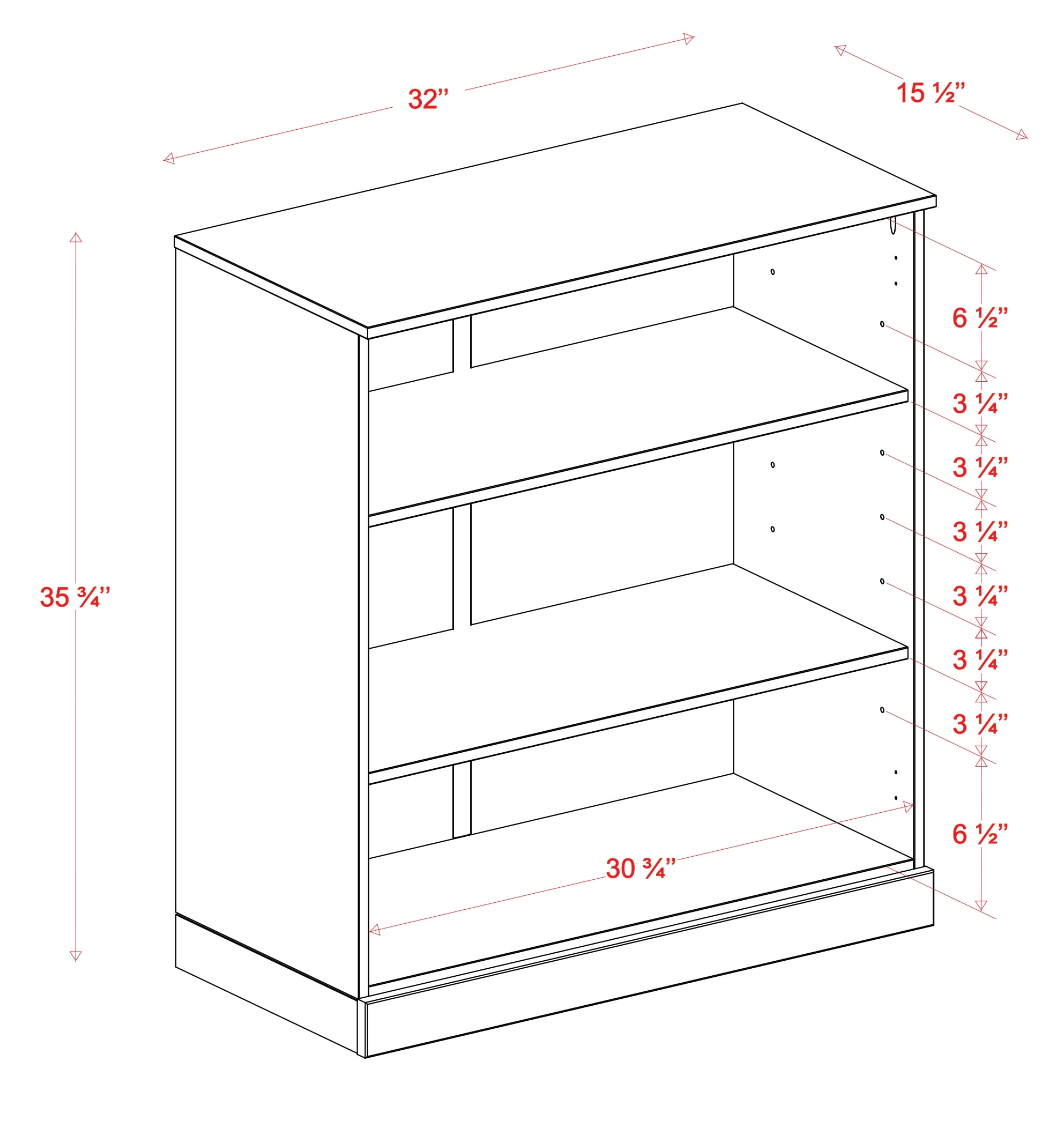 Palace Imports 100% Solid Wood 3-shelf Bookcase with Adjustable Shelves, Black