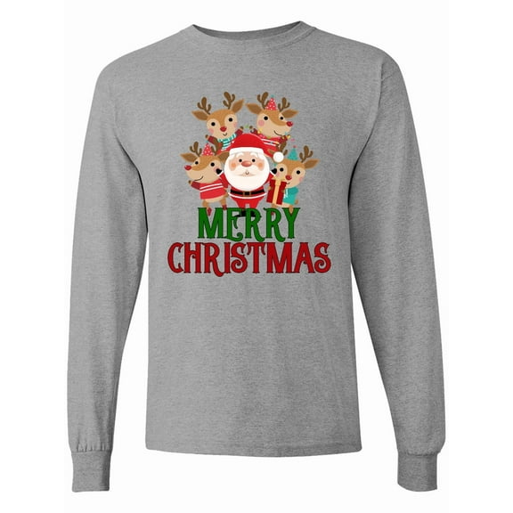 Inktastic Merry Christmas Santa Reindeer Long Sleeve T-Shirt