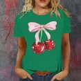thumbnail image 2 of Lkhaha 2026 Womens T Shirts Fashion Tops Bow Cherry Print Short Sleeve Summer Casual Graphic Crew Neck Lightweight Outfits Clothes Green 2XL, 2 of 4