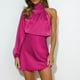 thumbnail image 5 of Vestido de cóctel de satén de manga larga y hombros descubiertos para mujer: diseño elegante de color liso, cremallera trasera oculta, para bodas/fiestas, 5 of 8