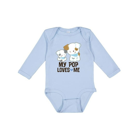 Inktastic My Pop Loves Me Grandson Puppy Boys Long Sleeve Baby Bodysuit