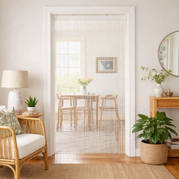 Bamboo Beaded Door Curtain 65 Strings 79" W x 36" W Off White