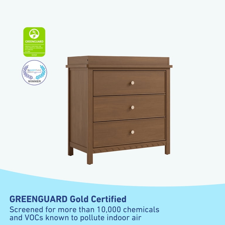 Storkcraft Santorini 3 Drawer Chest With Changing Topper - GREENGUARD Gold Certified Baby Dresser (Sage & Driftwood)
