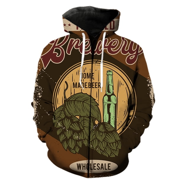 Sudadera con capucha y cremallera para hombre, diseño de festival de cerveza de dibujos animados, para adolescentes, con capucha, informal, unisex, divertida, de gran tamaño, estilo hip hop, con estam