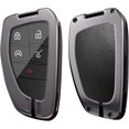 thumbnail image 3 of Key Fob Cover Compatible with Chevrolet Silverado Traverse Equinox GMC Sierra 1500 2500HD 2021-2025 Leather/Zinc Alloy 5 Button Keychain Case Holder Protector,Black-long Keychain, 3 of 9
