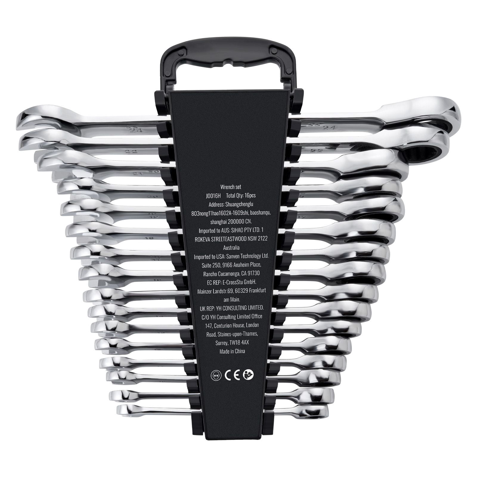16-Piece Metric Wrench Set with 72-Tooth Ratchet, CR-V Steel, 5° Working Angle, Storage Rack, for Auto Repair DIY Maintenance