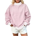 thumbnail image 5 of Qiggri Women's Oversized Striped Mock Neck Sweatshirt Soft Knit Long Sleeve Pullover Shirt Stylish Casual Fall Winter Lounge Daily Tops L, 5 of 7