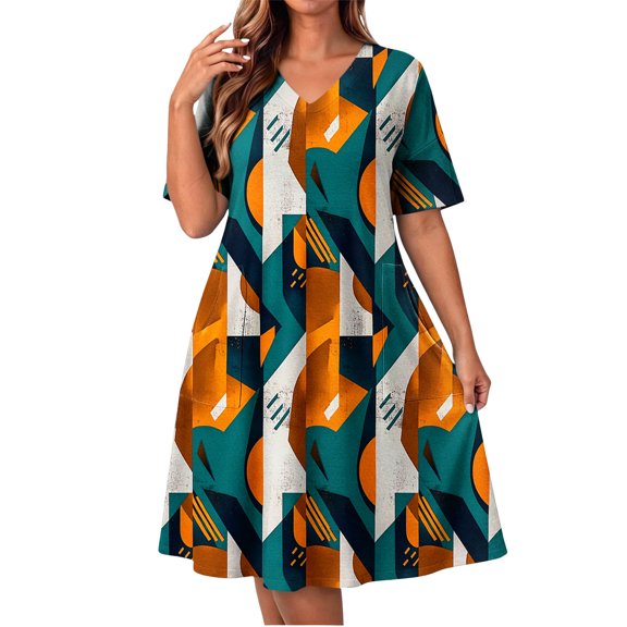 YuXingFu Denim Dress Plus Size Maxi V-Neck Plus Size Womens Dress Short Sleeve Flowy Long Casual Summer Multicolor L