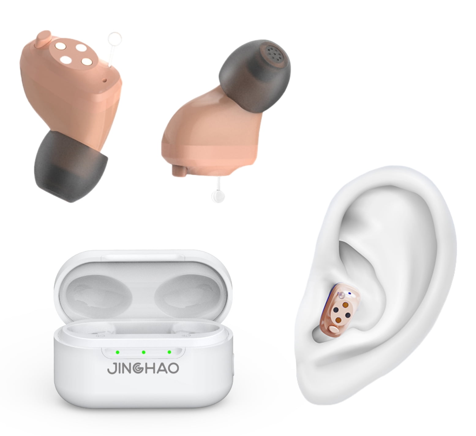 Jinghao DIgital Personal Sound Amplifier Product  CIC for Ears for Seniors Adults with Rechargeable Charging Box White
