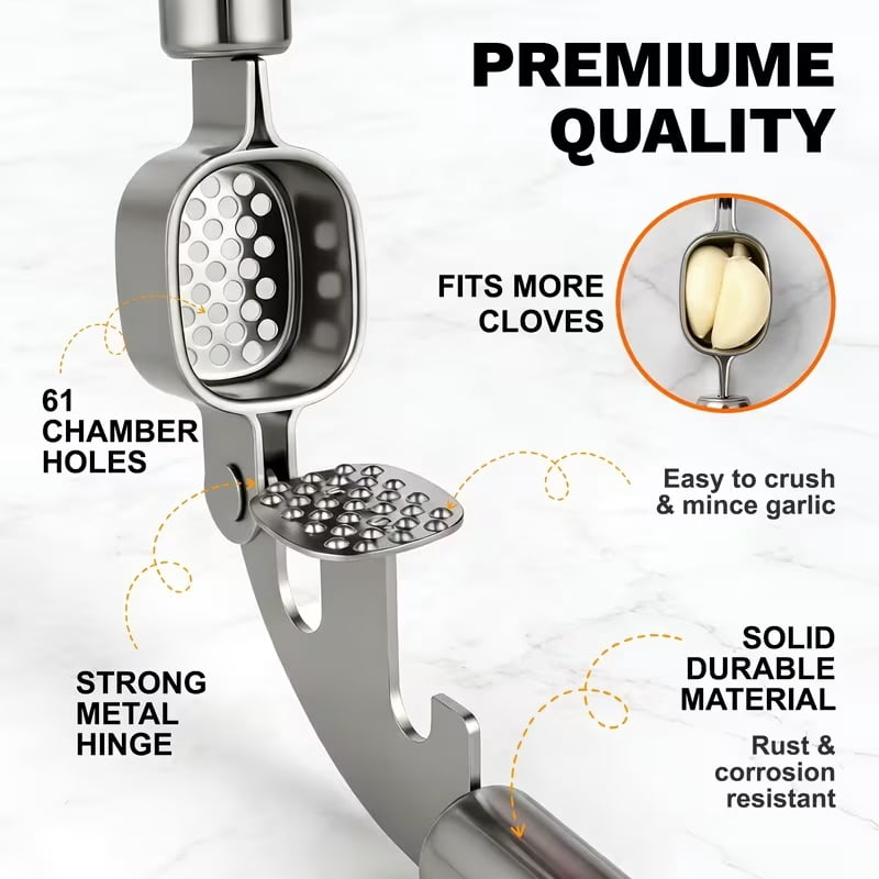 Comfort Grip Garlic Press - Rust-proof Garlic Chopping Tool - Ergonomic Design Garlic Press