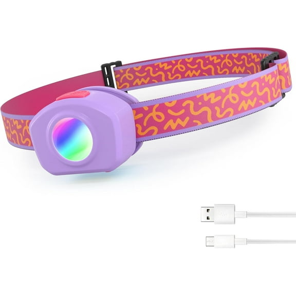 LED Headlamp Rechargeable Kids Headlamp with RGB Mode and Adjustable Headband, 3 Modes Multicolor Headlamp for Camping, Reading, Exploring, Halloween, Christmas