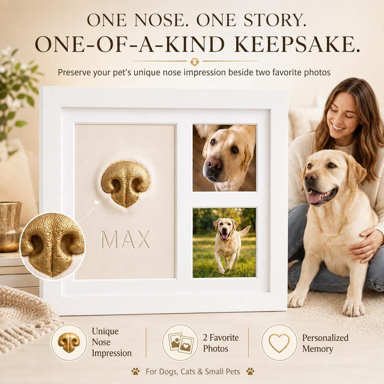 Dog Nose Print Kit, Pet Keepsake Frame with Air-Dry Clay for Dogs ...