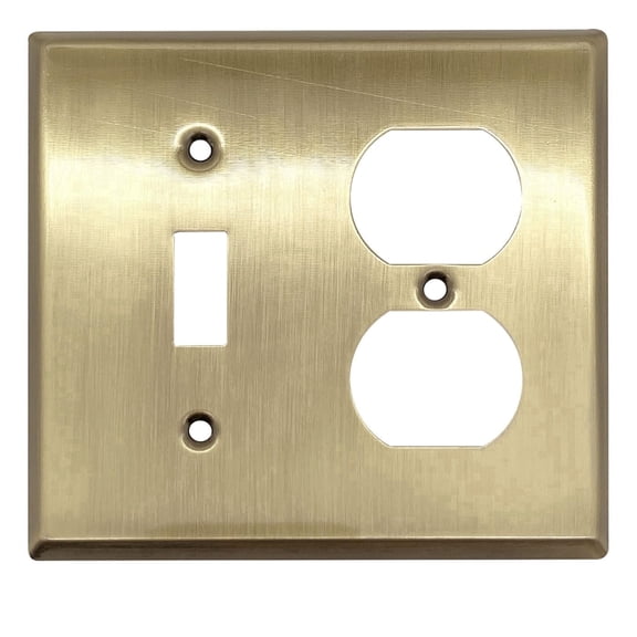 Rio Salto BRASS Signature Collection Midsize Vintage Metal Gold Combination Toggle Switch and Duplex Receptacle Wall Plate Outlet Cover Light Wallplate 2-Gang Antique Matte Combo Toggle/Duplex