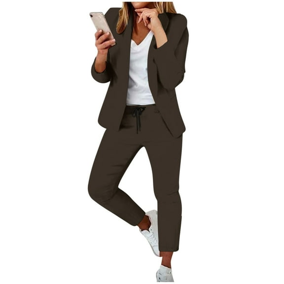 Women's Elegant Solid Color Long Sleeve Cardigan and Straight Leg Pants Suit Set for Wear