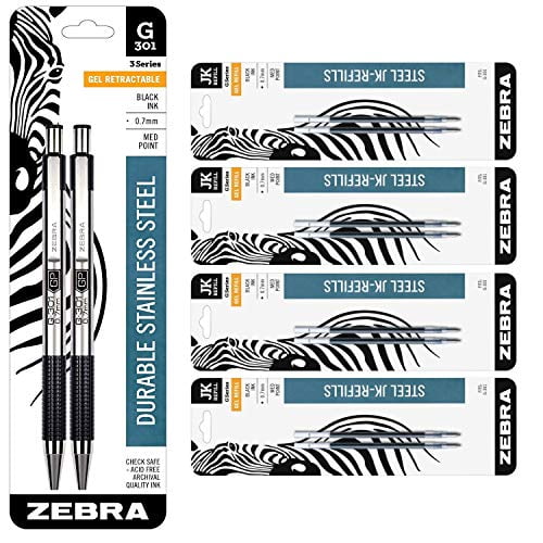 Zebra Pen G301 Stainless Steel Retractable Gel Pen, Medium Point, 0