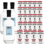 Nkd Distillery Gin Alternative Premium Non-Alcoholic Spirit 750 ML Bottles w Owen’s Mixers Ginger Beer 8.2 OZ Cans - Perfect for Mocktails - A