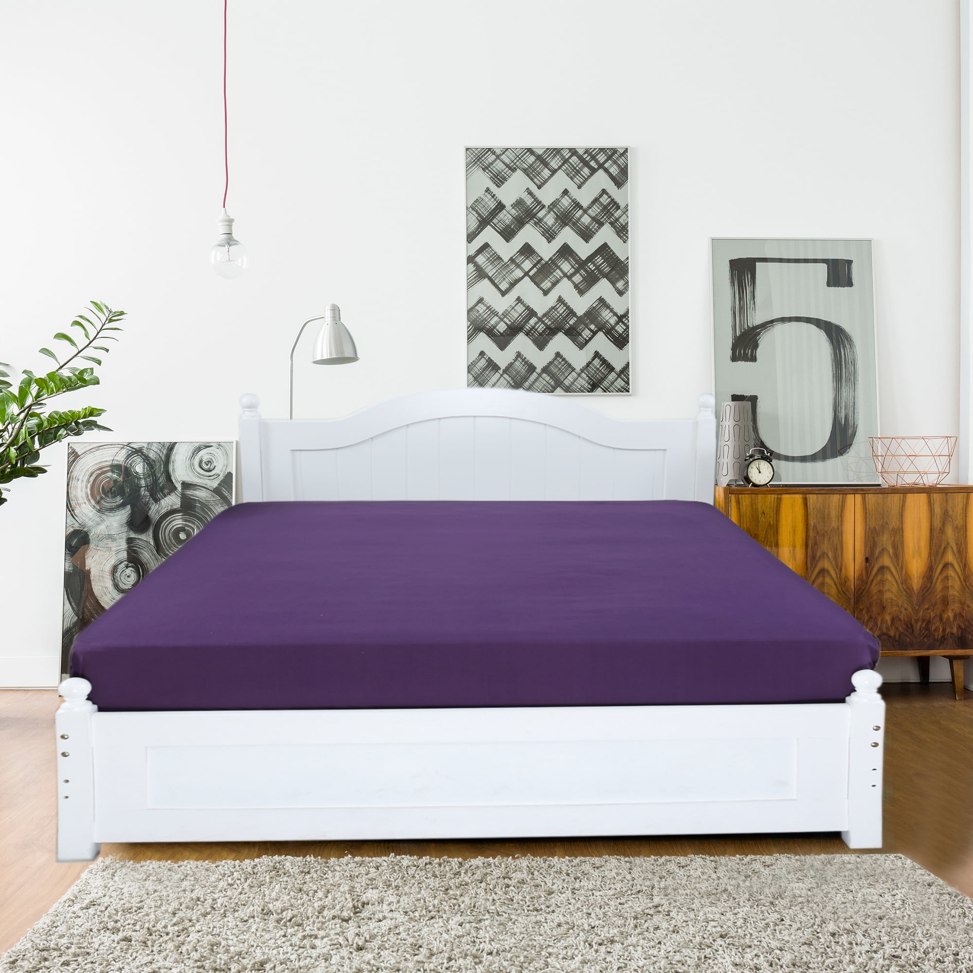 Unique Bargains 15" Deep Pocket Cotton Solid Fitted Sheet Dark Purple Queen