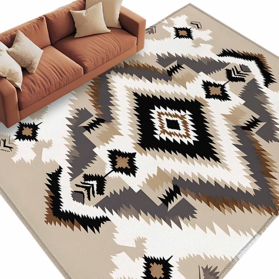 Black Brown Large Area Rugs for Bedroom Living Room, Soft Non Slip Carpet Bedside Rug, Boho Vintage Southwestern Ethnic Geometric Rectangle Floor Cover Kitchen Accent Rug 5'x8' for Dining Room/Office