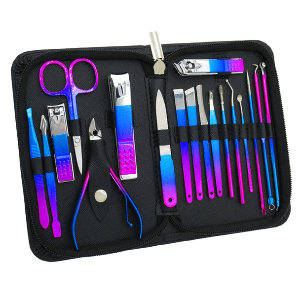 Juego de cortaúñas profesional de color amarillo limón, kit de pedicura de acero inoxidable con lujoso estuche de viaje