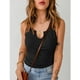 thumbnail image 3 of Camiseta sin mangas con cuello en V, color liso, ajustada, elástica, sin mangas, para mujer, color negro, S, 3 of 5