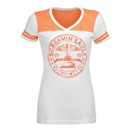 Ladies Eagle - Harley-Davidson Womens Screamin' Eagle Varsity V-Neck Tee, White HARLLT0210, Harley Davidson