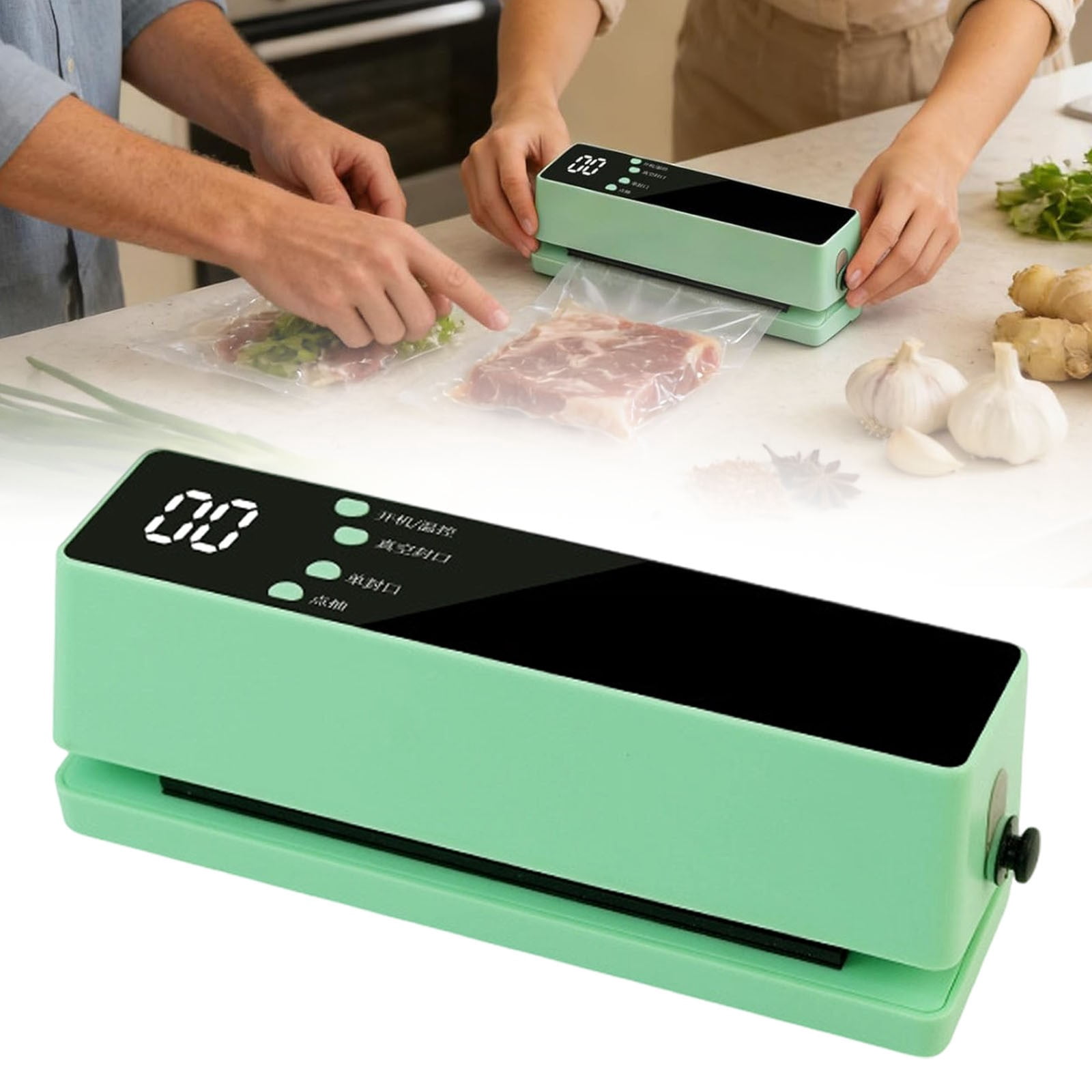 1 Pc Mini Vacuum Sealer for Food 2 in 1 Handheld Meal Saver Machine Cordless Rechargeable Food Sealer for Dry, Moist Food Storage, Heat Sealer for Chip Bags, 6.89x1.69x2.17 Inch, Green