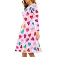 thumbnail image 2 of Renewold Soft Comfortable Swing Dress Valentine's Day Women Long Sleeve Dress 2XL Colorful Hearts Long-Sleeve Midi Dress Flowy Dress for Club Picnic Tours, 2 of 7