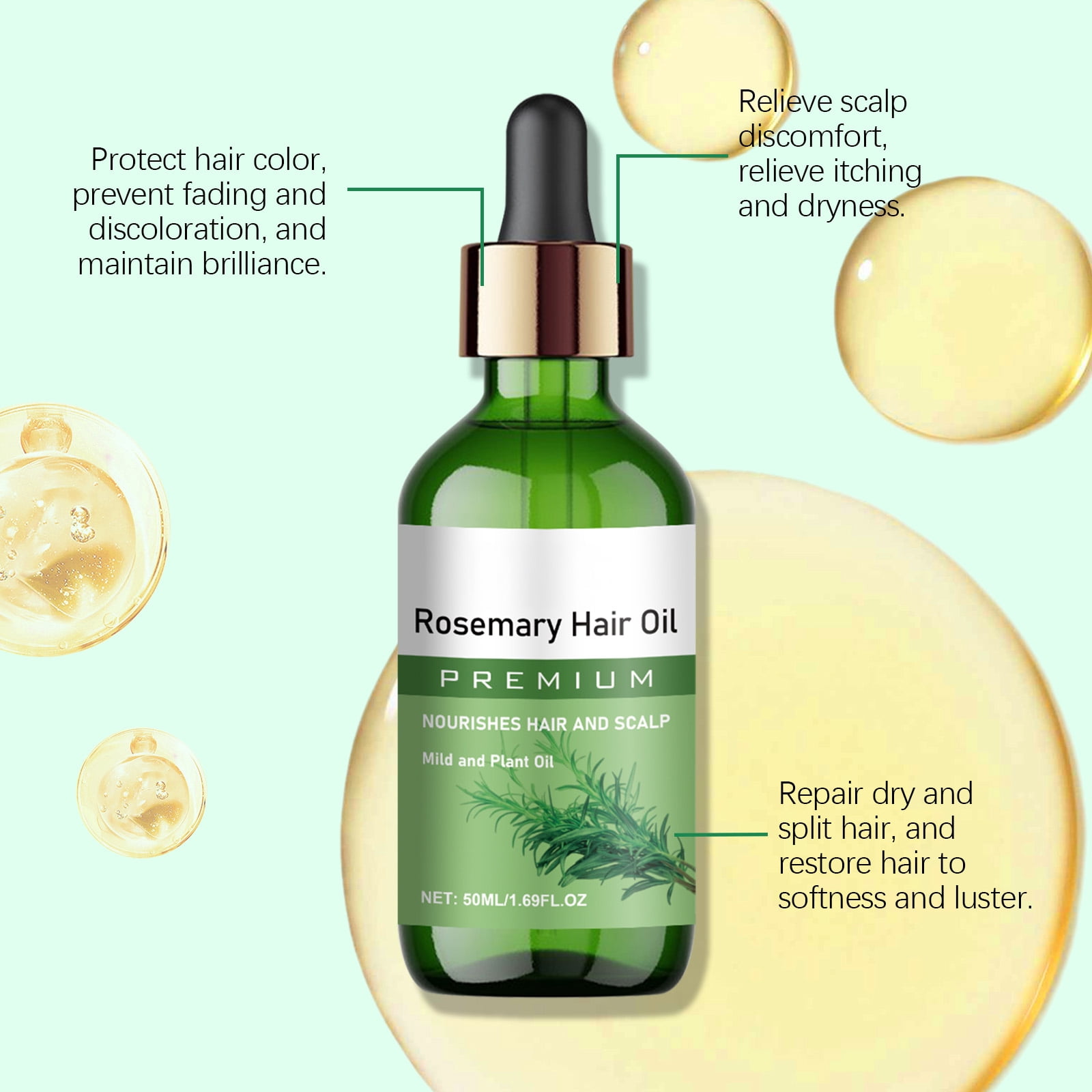 Alvantor Rosemary Hair Oil Strengthens Softens Nourishes All Hair Types, 1.69fl.oz