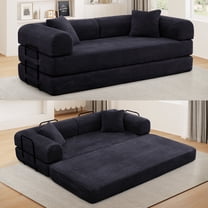 Muumblus 78" Corduroy Loveseat Cloud Sofa , Queen Size Convertible Slpper Couch Bed for Living Room, Black