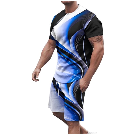 Taqqpue Men's Summer Short Sleeve T-Shirt & Shorts 2 Piece Set Printed Plus Size Sports Athletic Jogging Casual Sets S-5XL