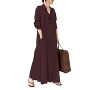 ZANZEA Women Casual Solid Button Down Long Sleeve Split Hem Maxi Dress