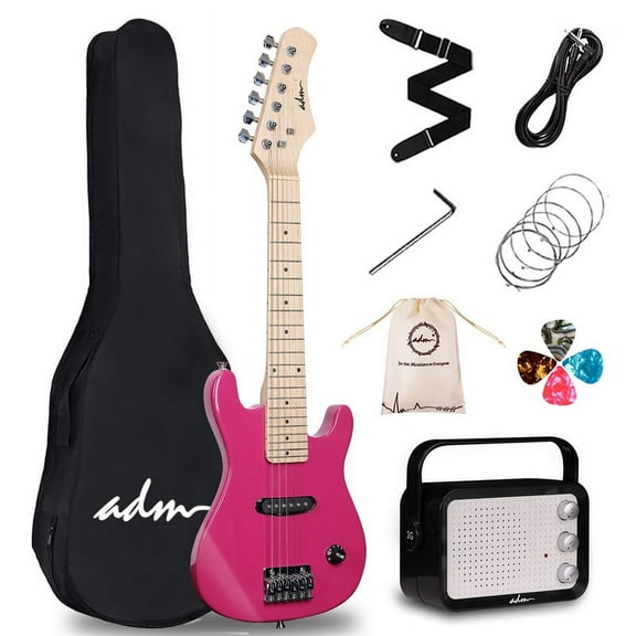 ADM 30 Inch Kids Electric Guitar Beginner Kit, Junior 1/4 Size Mini Electric Guitar for Children with Amplifier-Rose