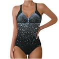 thumbnail image 1 of Traje de baño de una pieza para mujer, conjunto de bikini para mujer, traje de baño de poliéster con tirantes estampados y escote en V de cintura alta., 1 of 4