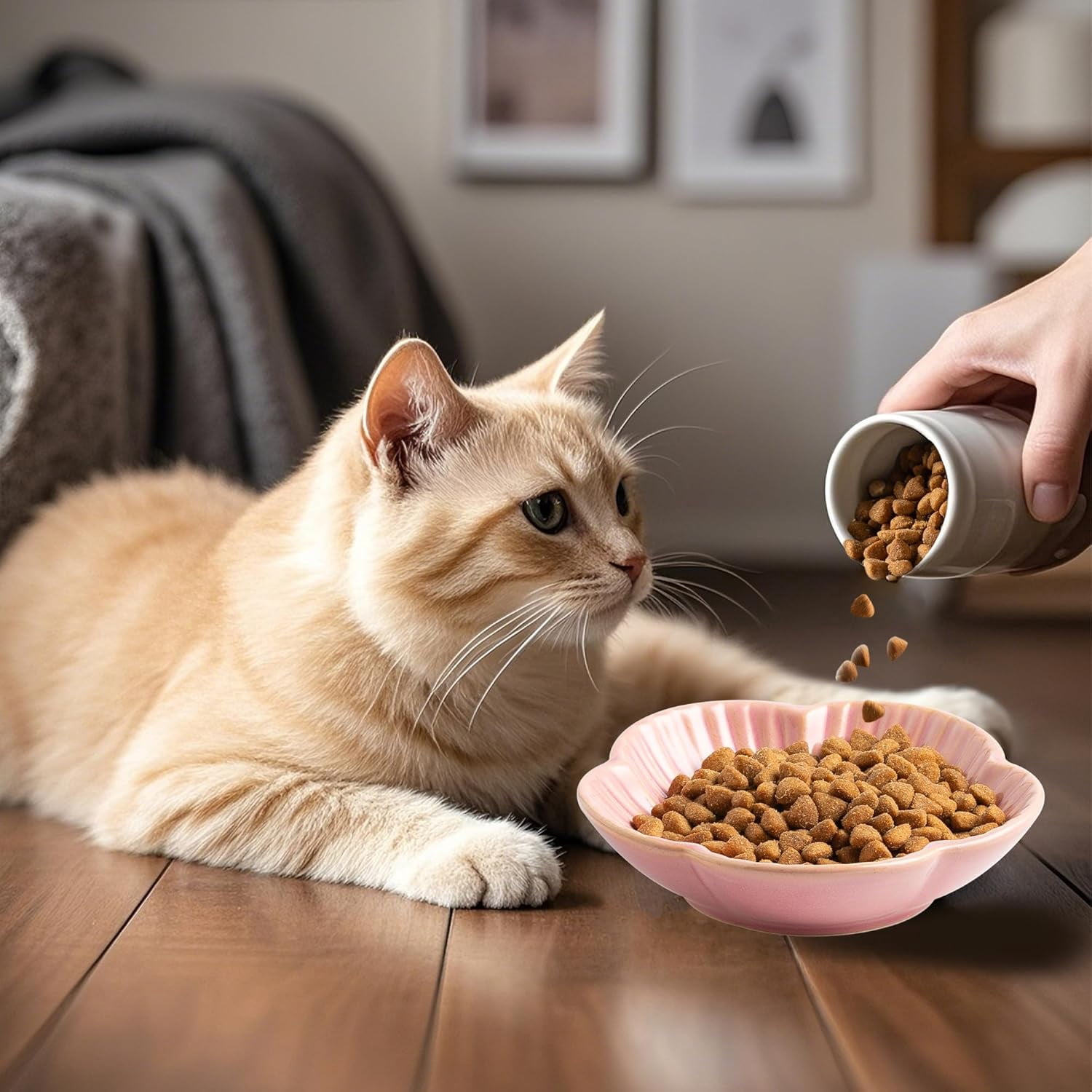 Cat Food Bowls, Ceramic Pet Plates, Cat Dish for Food, Water and Snack, 4.72 Inch, Indoor and Outdoor Use, Kitten Puppy and Small Animals Bowls Set of 3 (Pink)