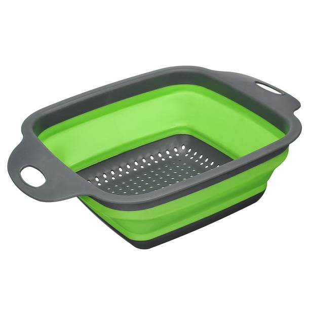 Colador colapsable Uxcell, colador de silicona cuadrado plegable adecuado para pasta, verduras, frutas - Verde Grande