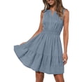 thumbnail image 4 of QUNYINEY Midi Womens Dress A Line Short Sleeve Summer Blue A Line Dress Elastic Waist Casual V Neck Flowy Loose Fit Dresses, 4 of 9