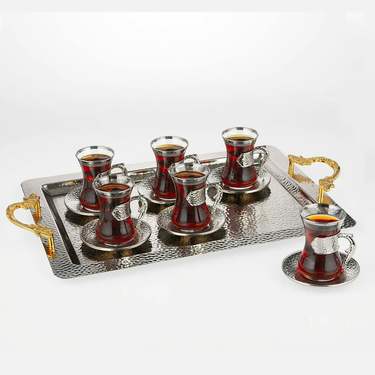 Traditional Antique Silver Turkish Coffee Set for 2