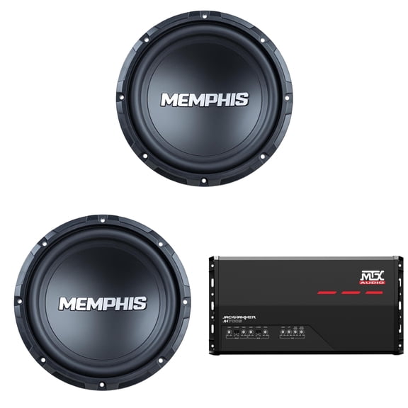 MTX Audio JH7005 Jackhammer 5 Ch. Amp, (2) SRX1040V 10" Street Reference Subwoofer Bundle