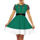 thumbnail image 4 of Vestido de fiesta con estampado retro de Navidad y cuello redondo para mujer Vestido de manga corta Pompotops  ghjkhdj10105, 4 of 8