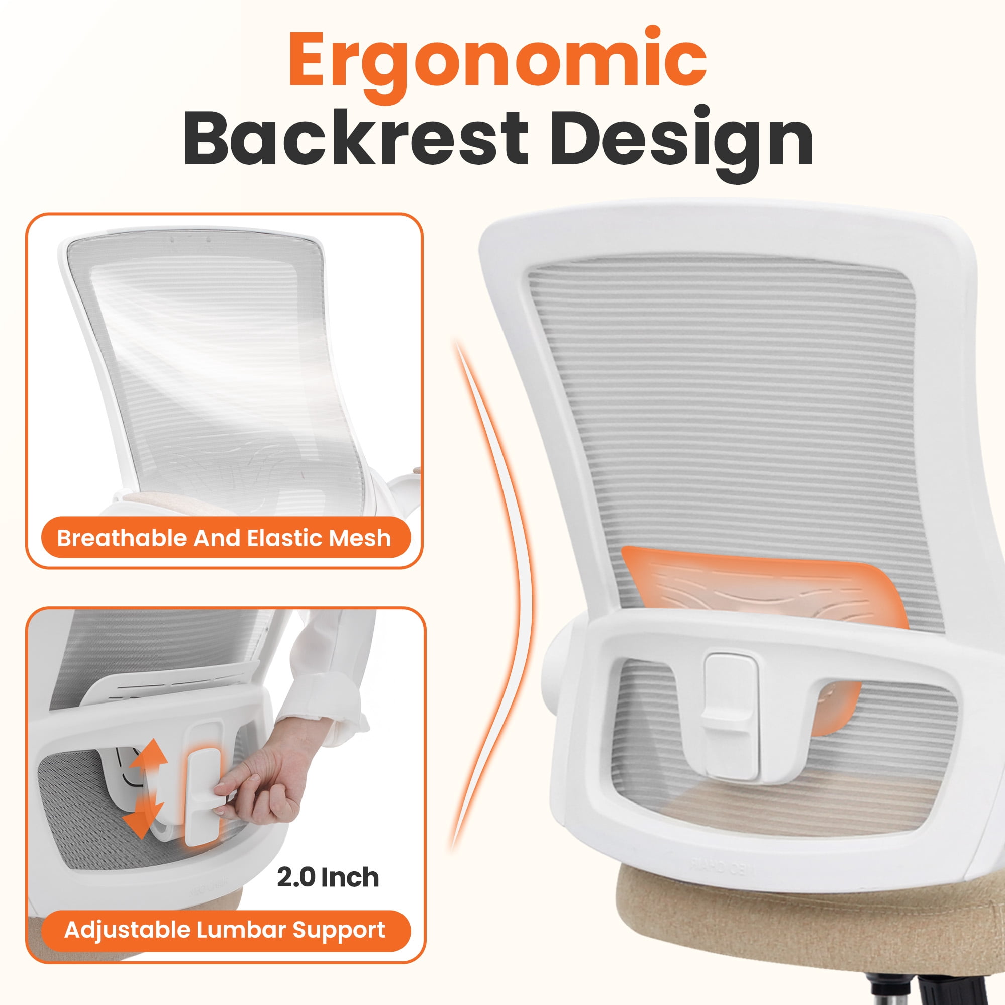 NEO CHAIR Office Desk Gaming Chair Computer High Back Mesh Seat with Rolling Wheels Ergonomic Adjustable Comfy Flip-up Armrests Lumbar Support Height for Home (Beige)
