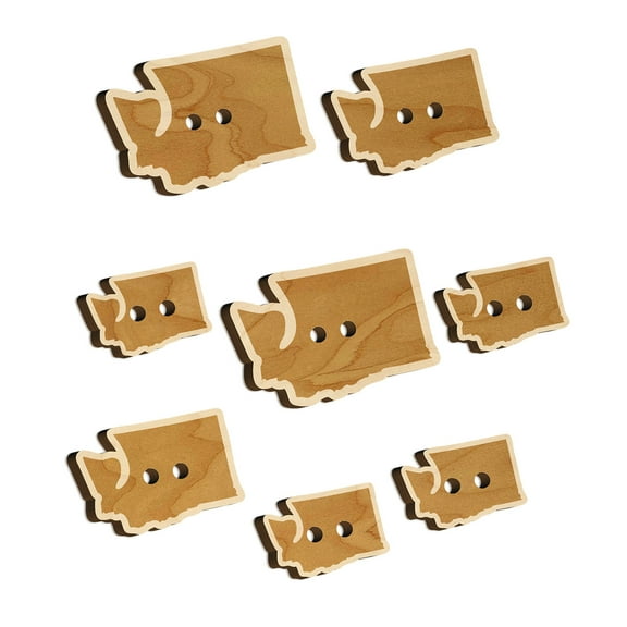 Washington State Silhouette Wood Buttons for Crochet Knitting Sewing DIY Craft - 1.00 Inch Medium (7pcs)